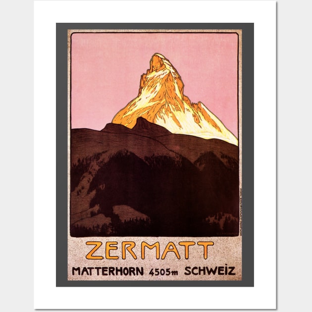 Vintage Travel Poster with the Matterhorn Wall Art by MasterpieceCafe